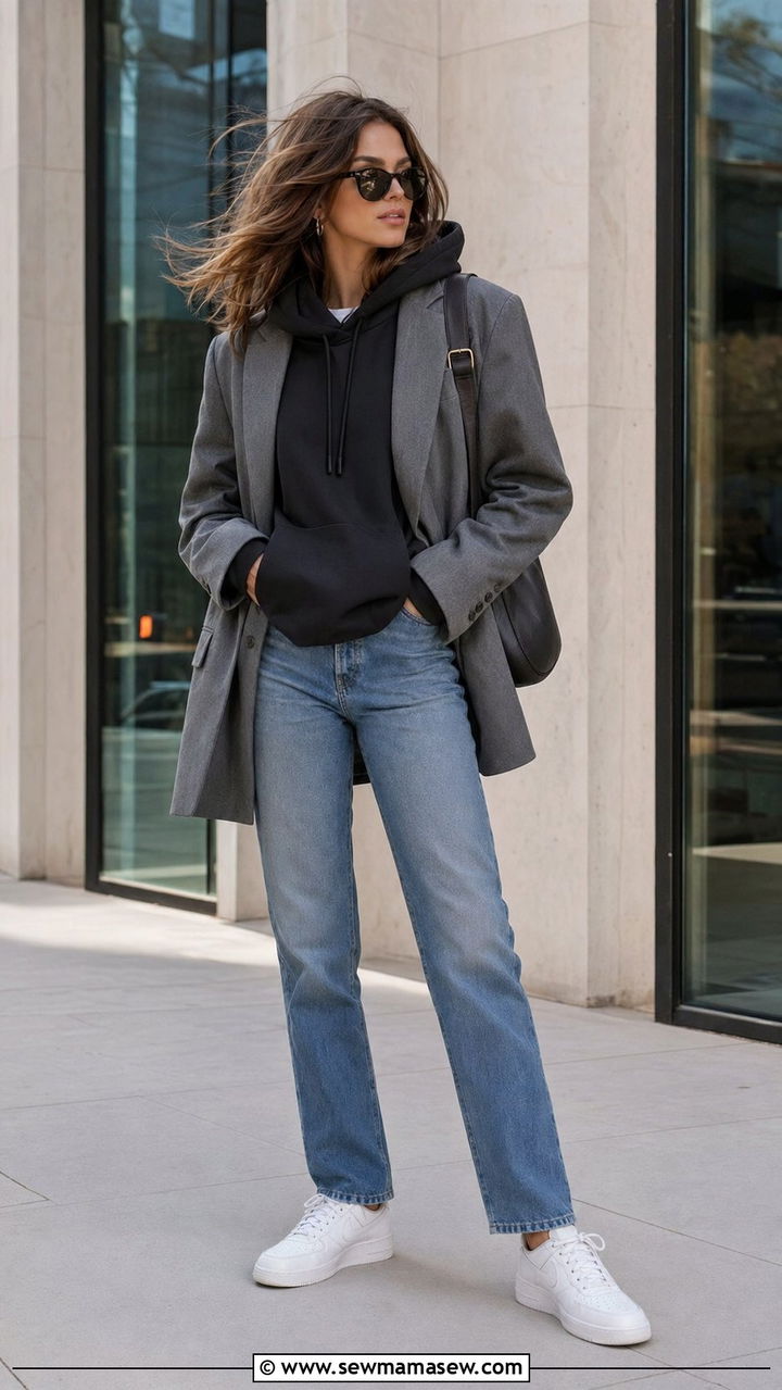 Blazer and hoodie outfit for a windy day - 30 windy day outfits casual