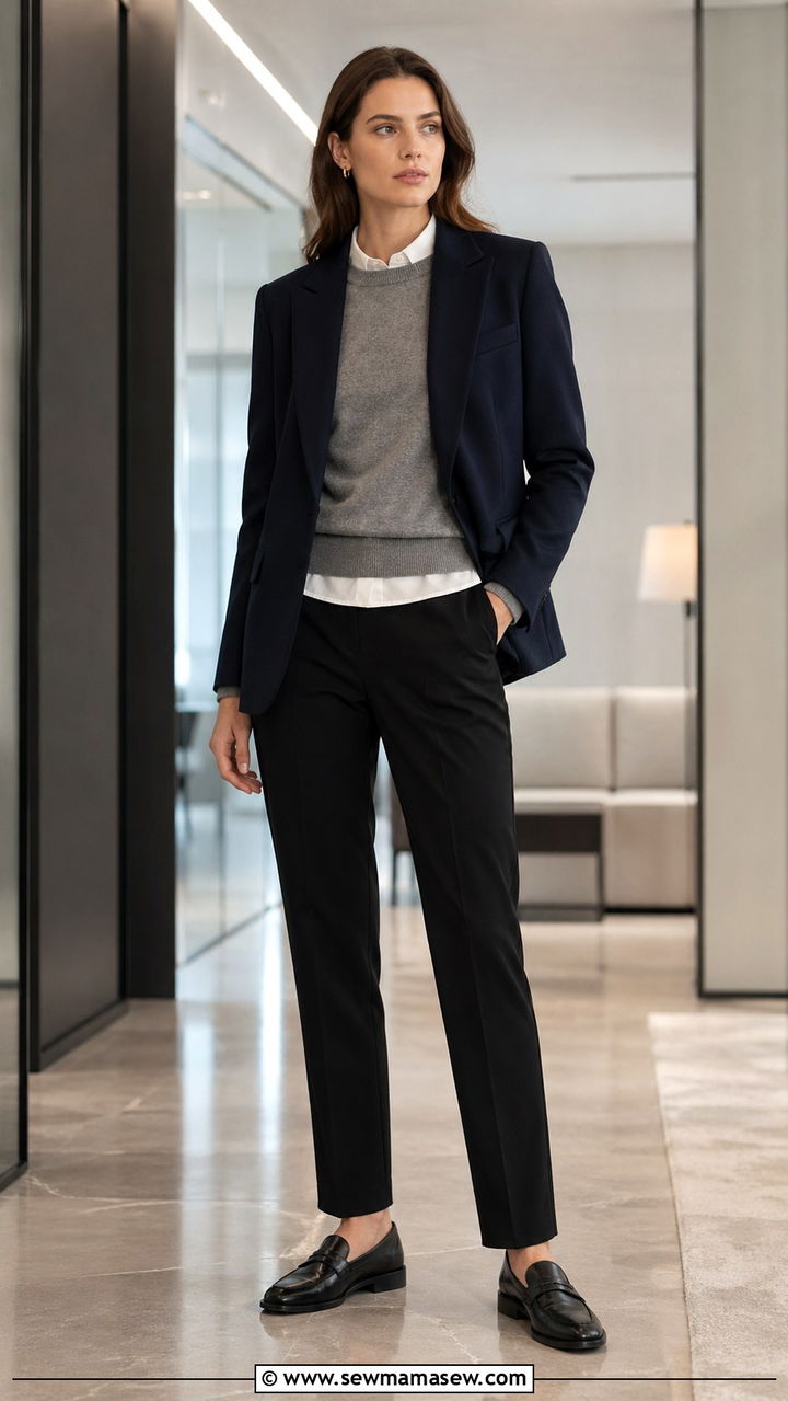 Blazer layered over a knit top and shirt - 30 Spring layering outfits