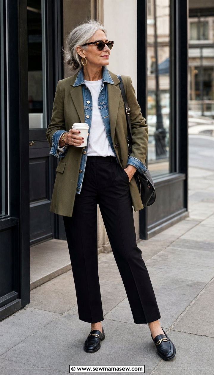 Blazer with Denim Jacket Layered Outfit - 30 Best blazers for women over 60