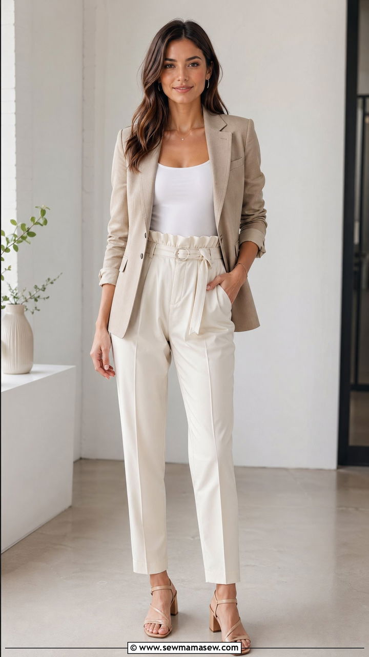 Blazer with paper bag waist pants and heeled sandals - 35 Spring business casual outfits for women