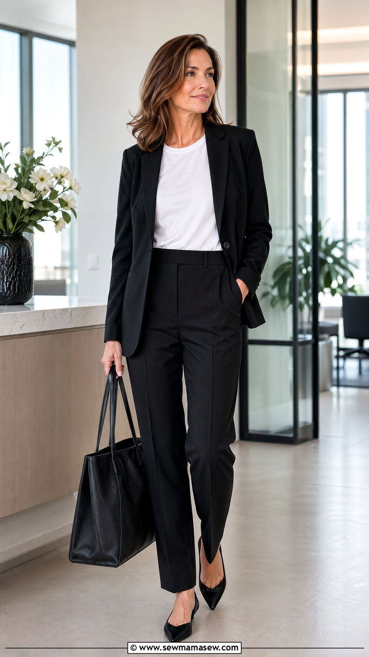 Blazer with white tee and tailored trousers outfit - 35 Clean girl outfits for women over 40