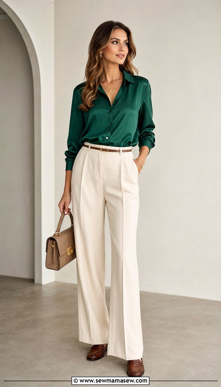 Blouse with Wide Leg Trousers and Loafers - 30 what to wear to a baby shower