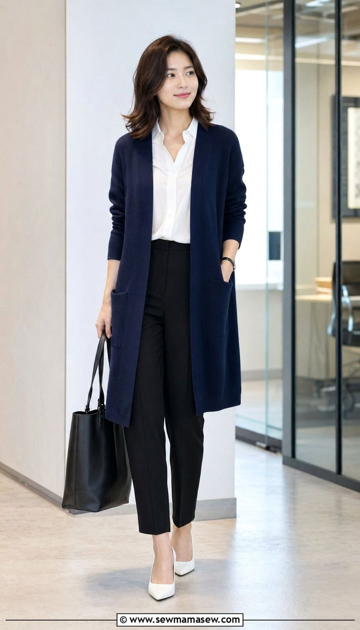 Blue Cardigan Outfit for Work - 30 Blue outfit ideas for work