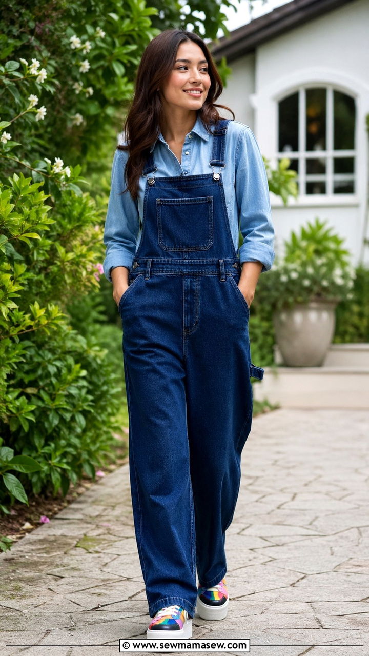 Blue Denim Overalls Over A Denim Shirt - 40 All denim blue outfit ideas