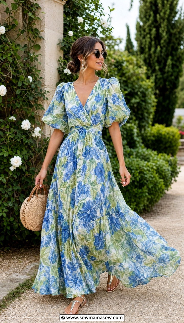 Blue and Green Floral Maxi Dress - 30 Blue and green outfit ideas