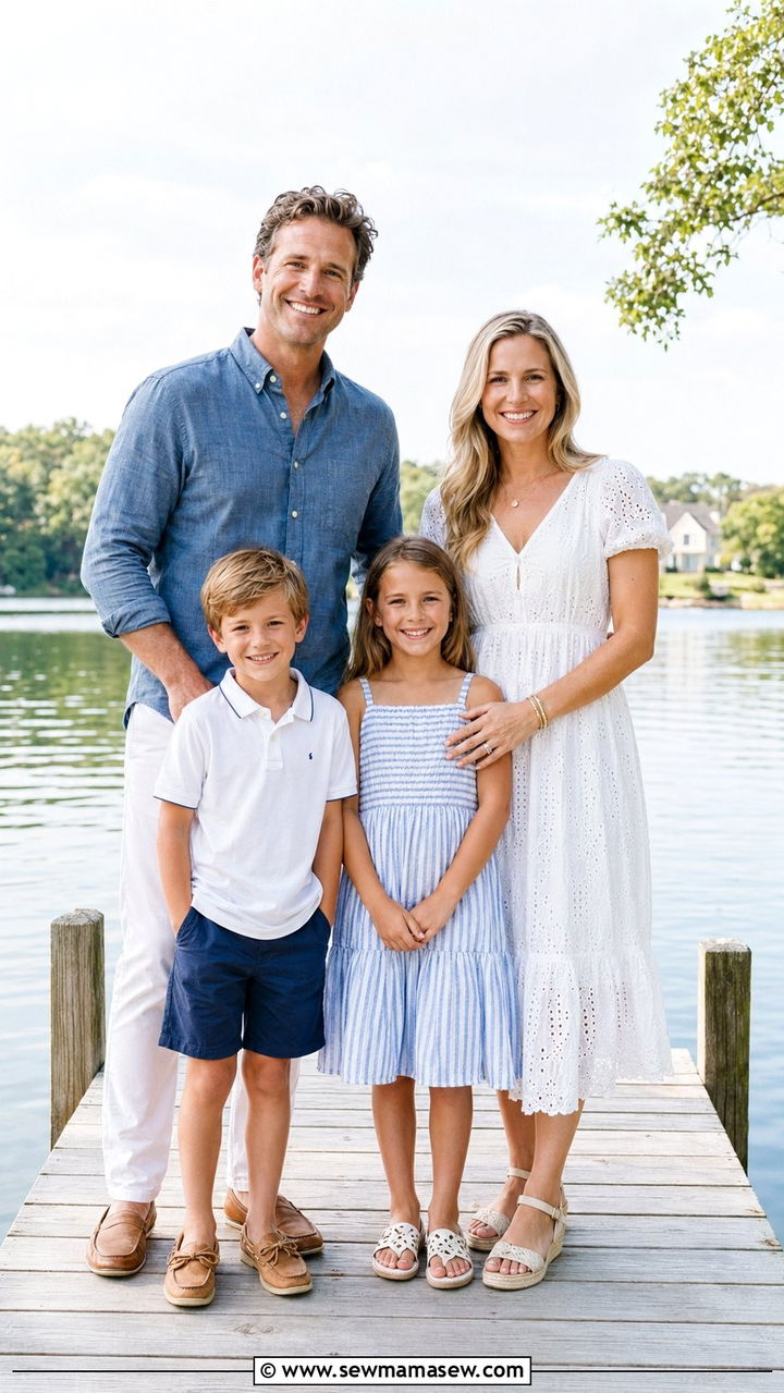 Blue and White Spring Family Photo Outfits - 30 What to wear for spring family photos