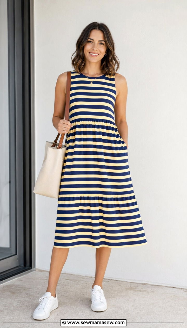 Blue and yellow striped dress - 30 Blue and yellow outfit ideas