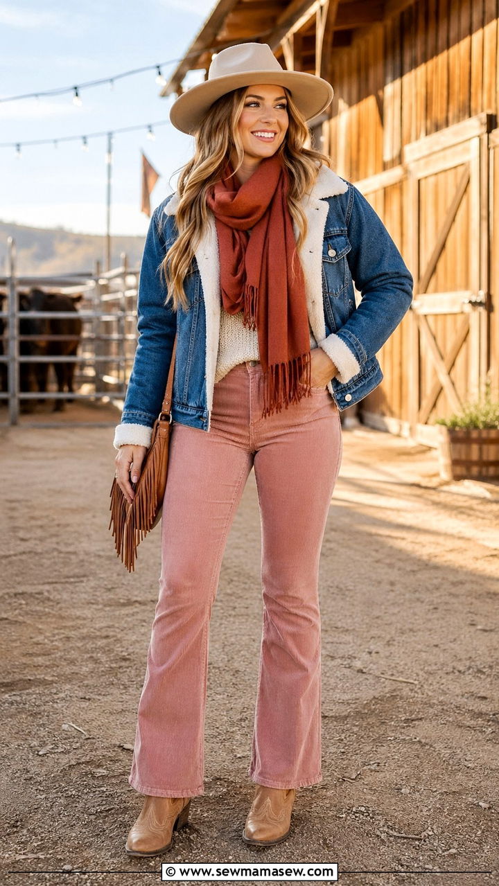 Blush Corduroy With Sherpa Layers - 30 Rodeo outfit ideas for women 2026