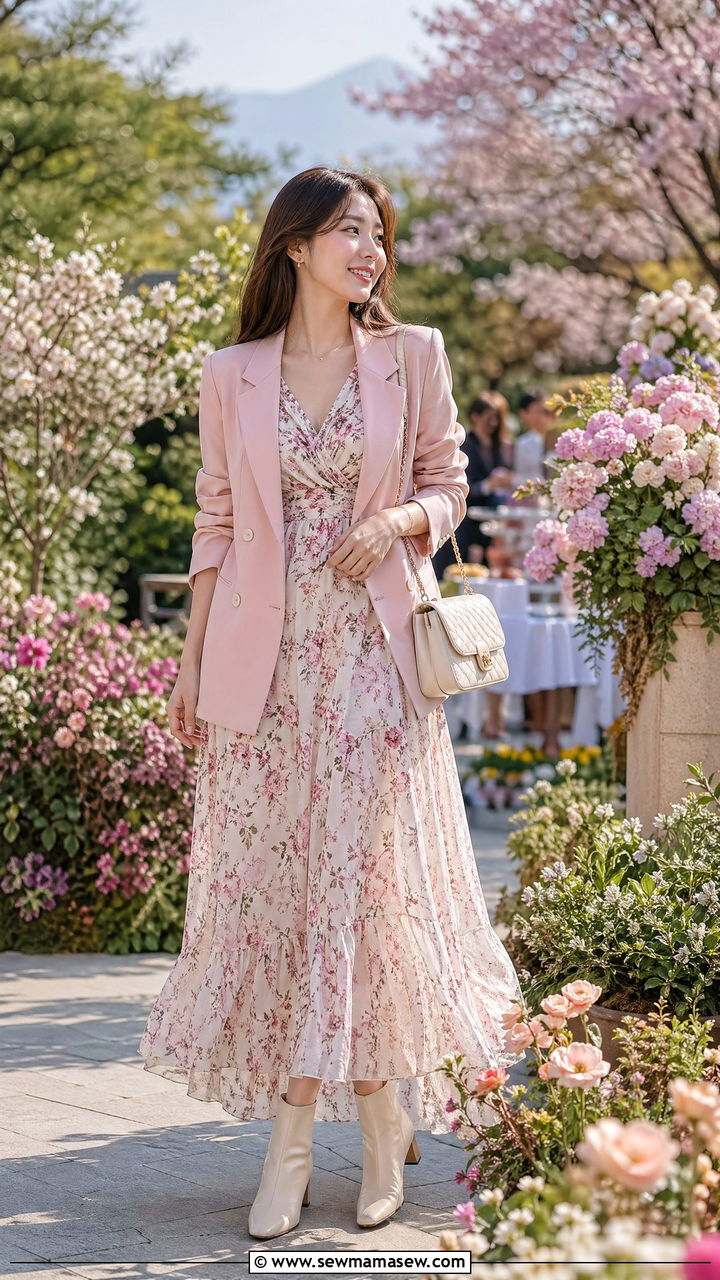 Blush Pink Blazer And Floral Maxi Dress Outfit Spring Japan - 35 Spring Japan outfit ideas