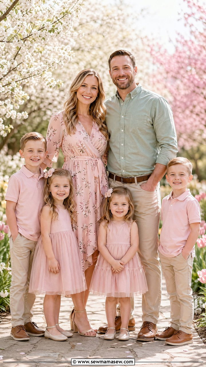 Blush Pink Floral Dress Photoshoot Outfit - 35 spring family photoshoot outfit ideas
