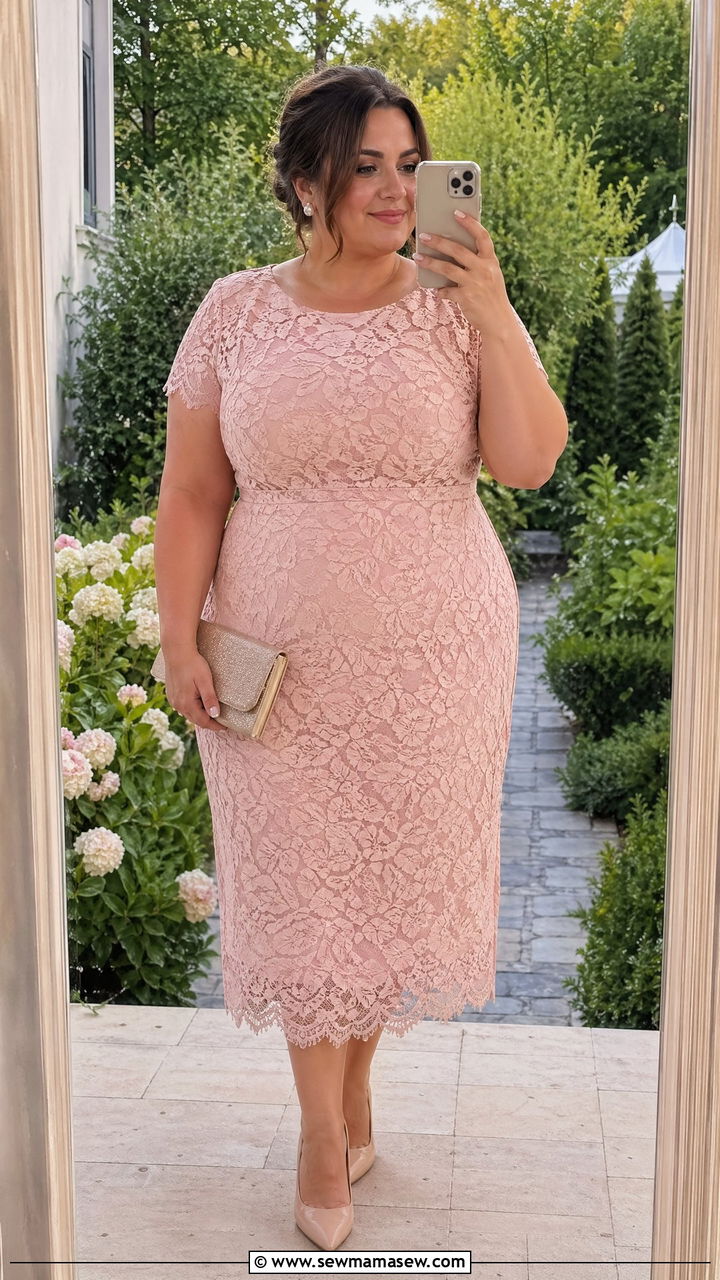 Blush Pink Floral Lace Plus Size Wedding Guest Dress - 35 wedding guest outfits for plus size women