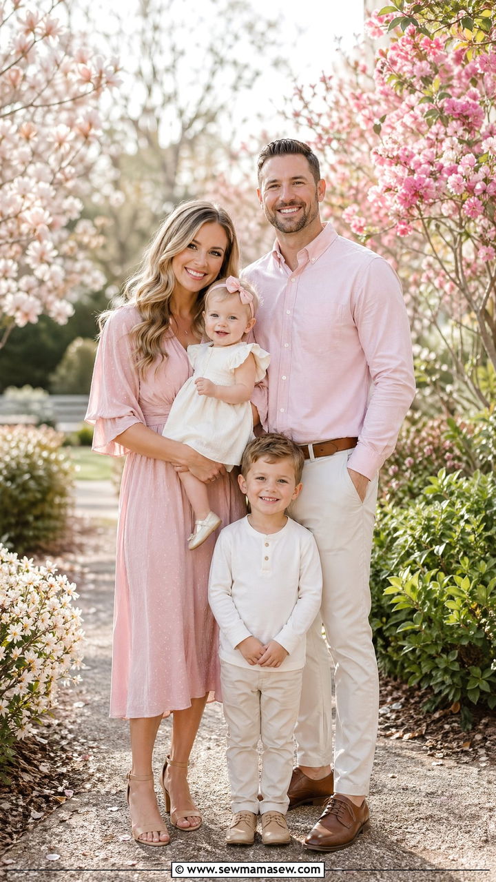 Blush Pink and Cream Family Photo Look - 35 spring family photoshoot outfit ideas