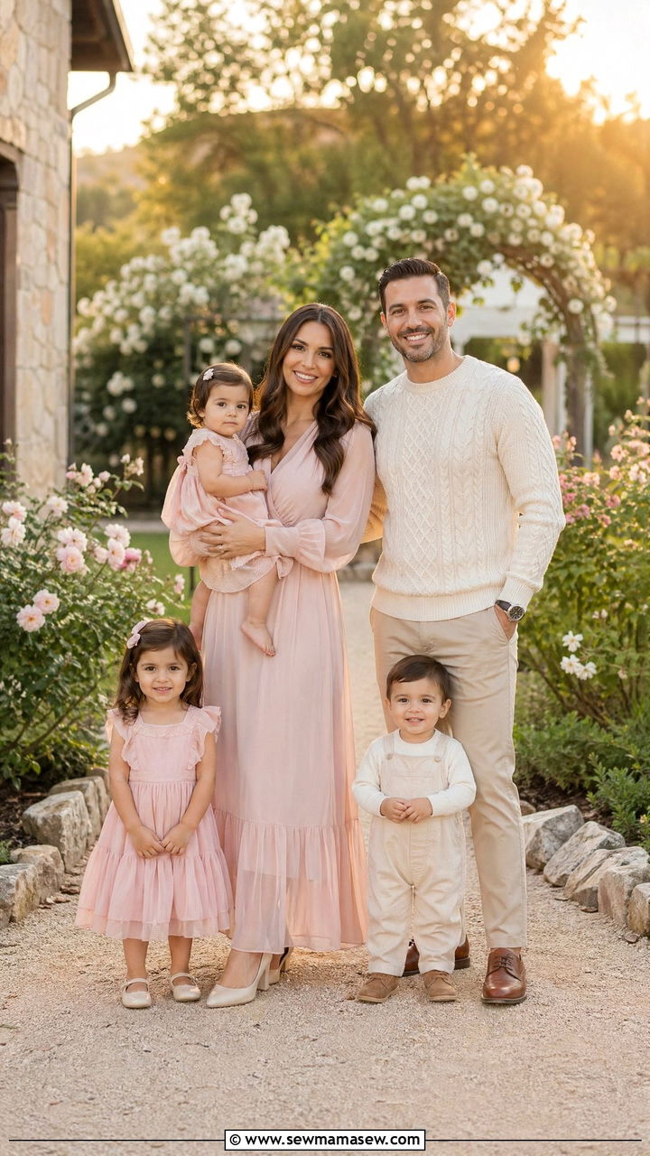 Blush Pink and Cream Spring Family Look - 35 spring family photo outfit ideas