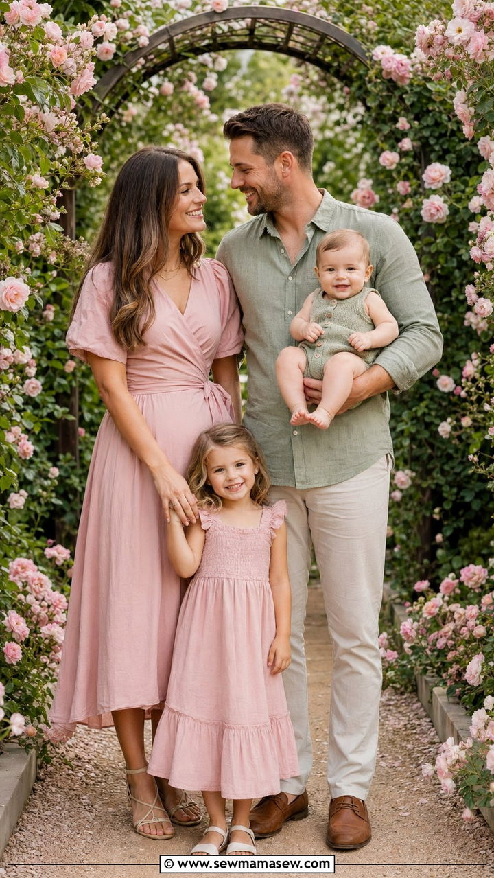 Blush Pink and Sage Green Family Photos - 30 What to wear for spring family photos
