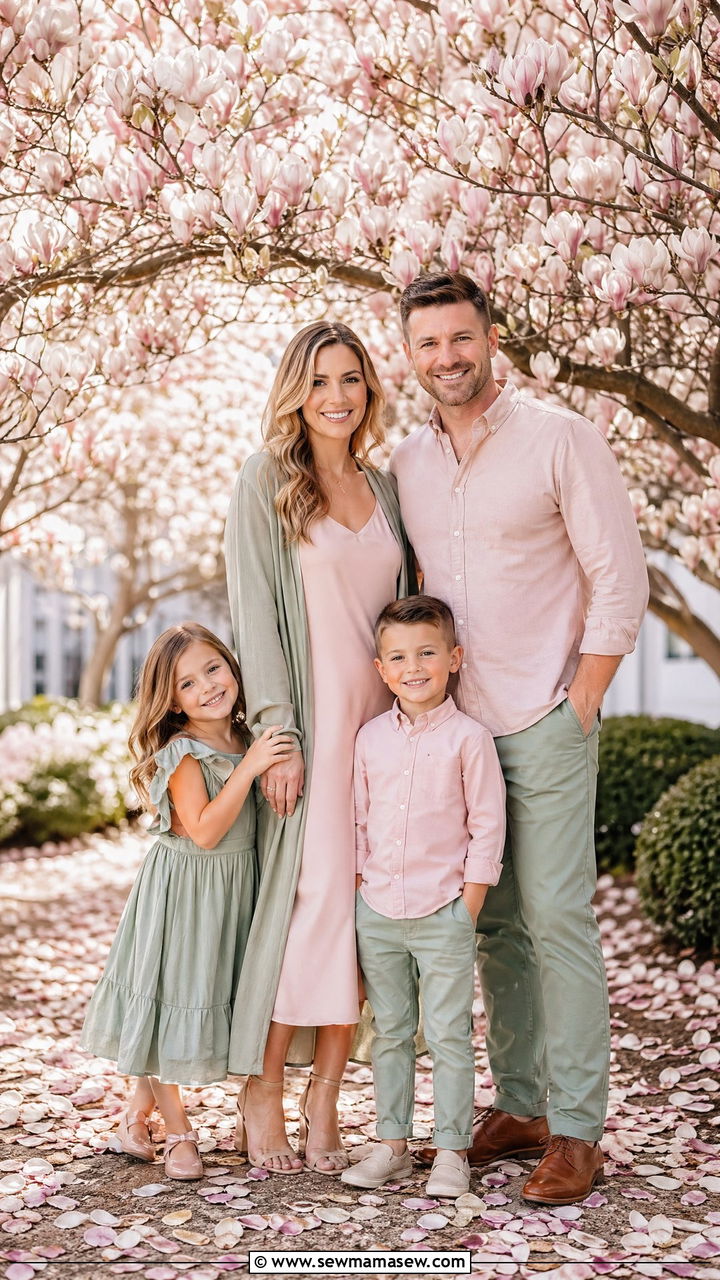 Blush Pink and Sage Green Spring Outfit - 35 spring family photoshoot outfit ideas