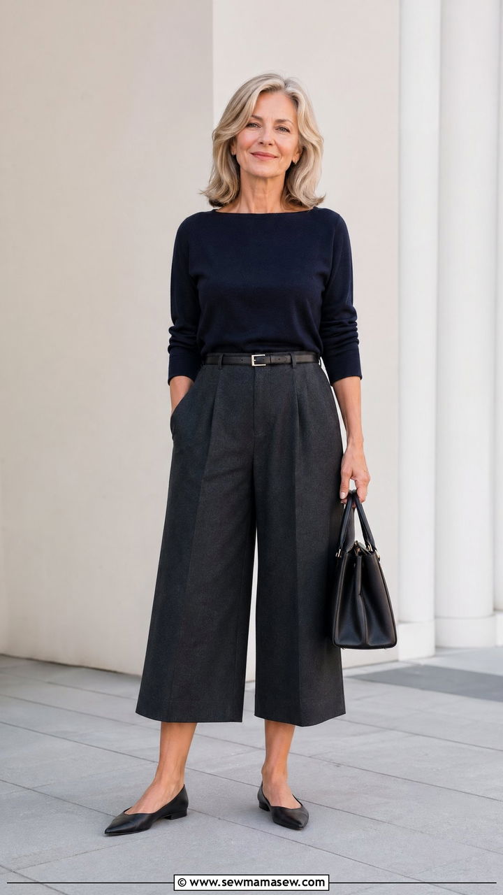 Boatneck Top with Wool Culottes - 35 Timeless outfit ideas for older women