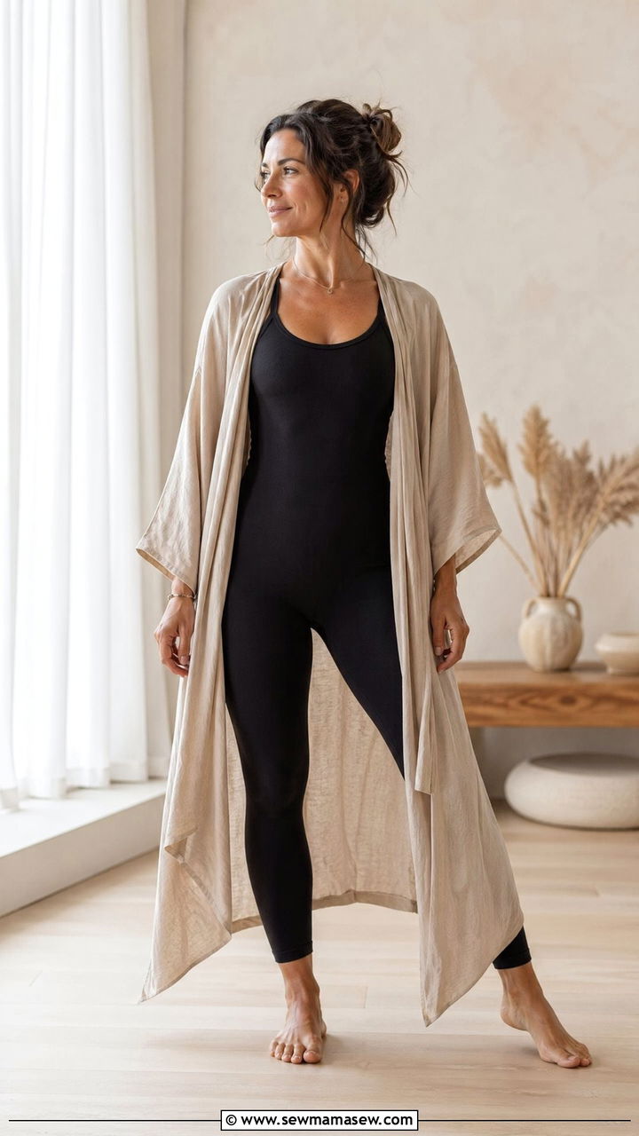 Bodysuit Unitard With Open Front Kimono - 35 Yoga instructor outfit ideas