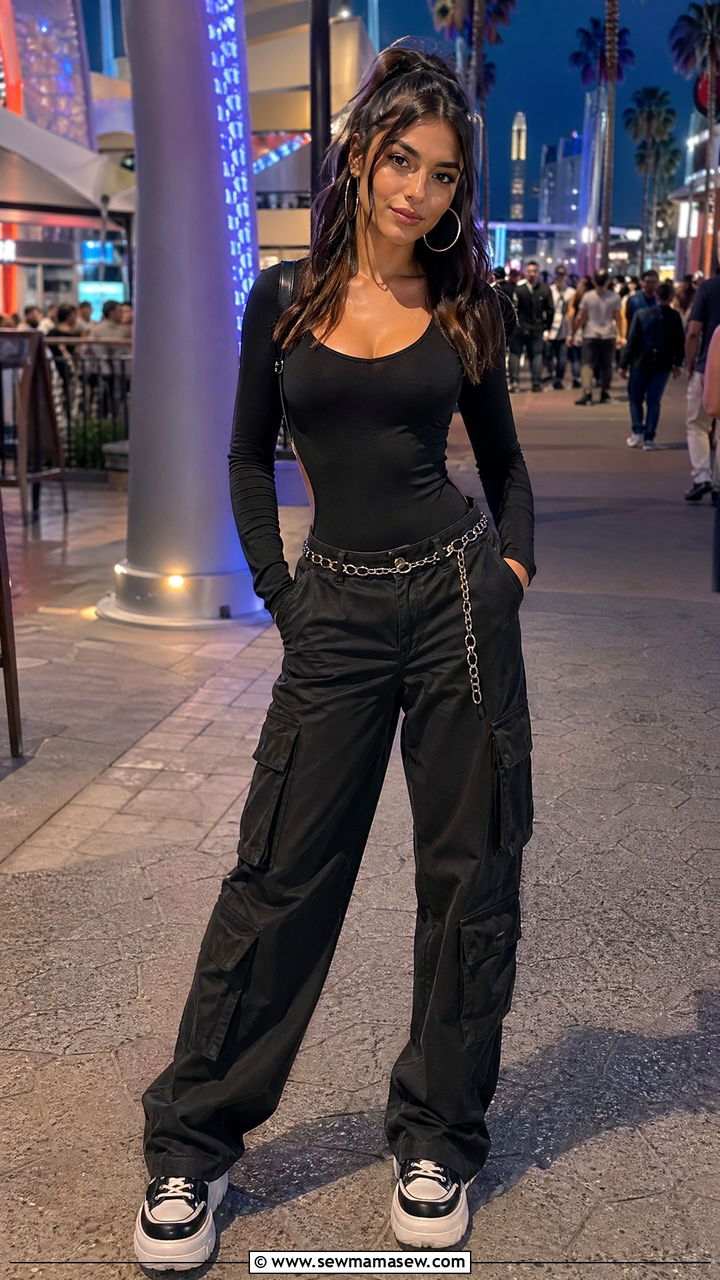 Bodysuit With Cargo Pants And Platform Sneakers - 35 Universal Studios outfit ideas
