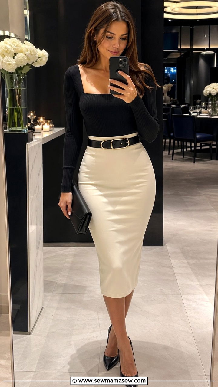 Bodysuit and Pencil Skirt Outfit - 35 pencil skirt outfit ideas for women
