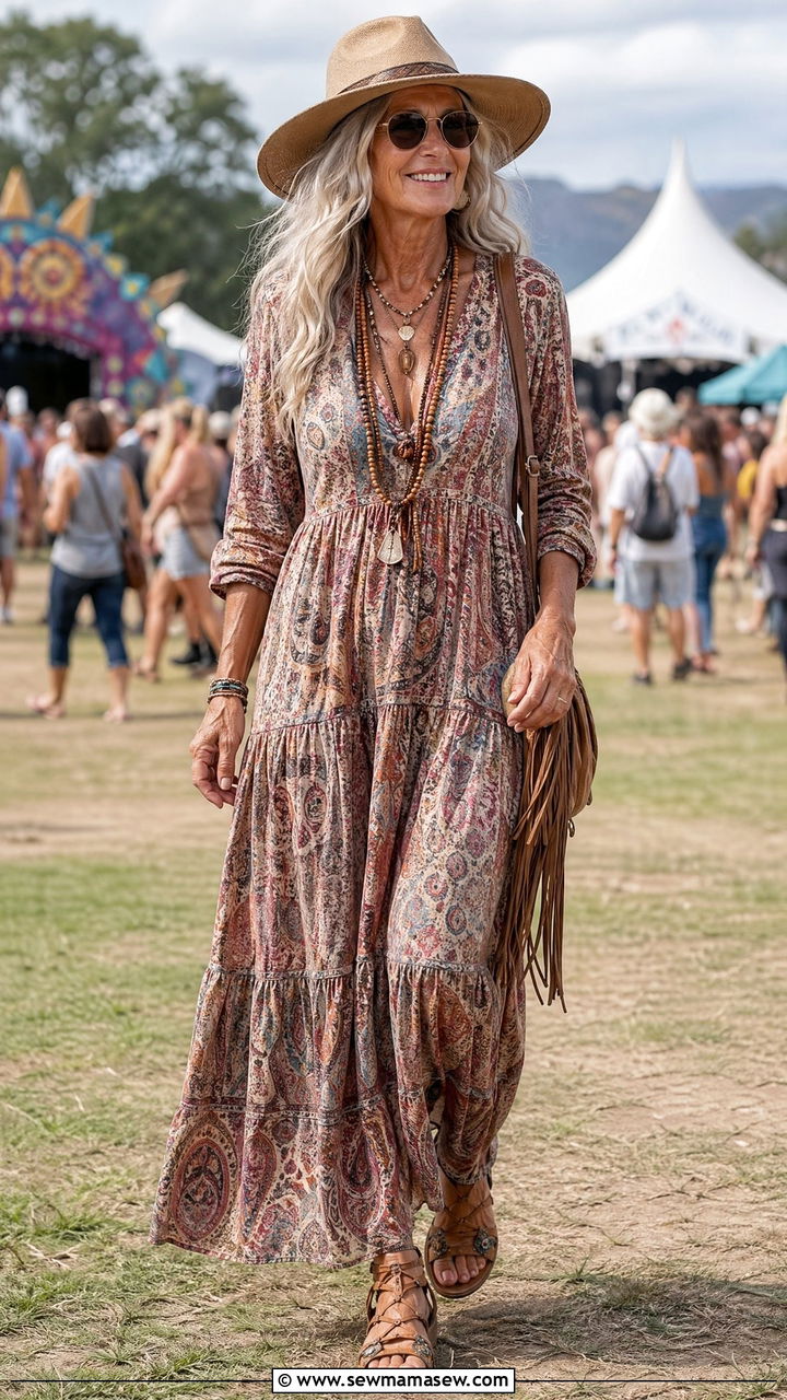 Bohemian Maxi Dress Outfit - 35 Summer outfits for women over 60