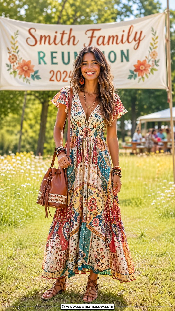 Bohemian Maxi Dress and Gladiator Sandals - 35 Summer family reunion outfits