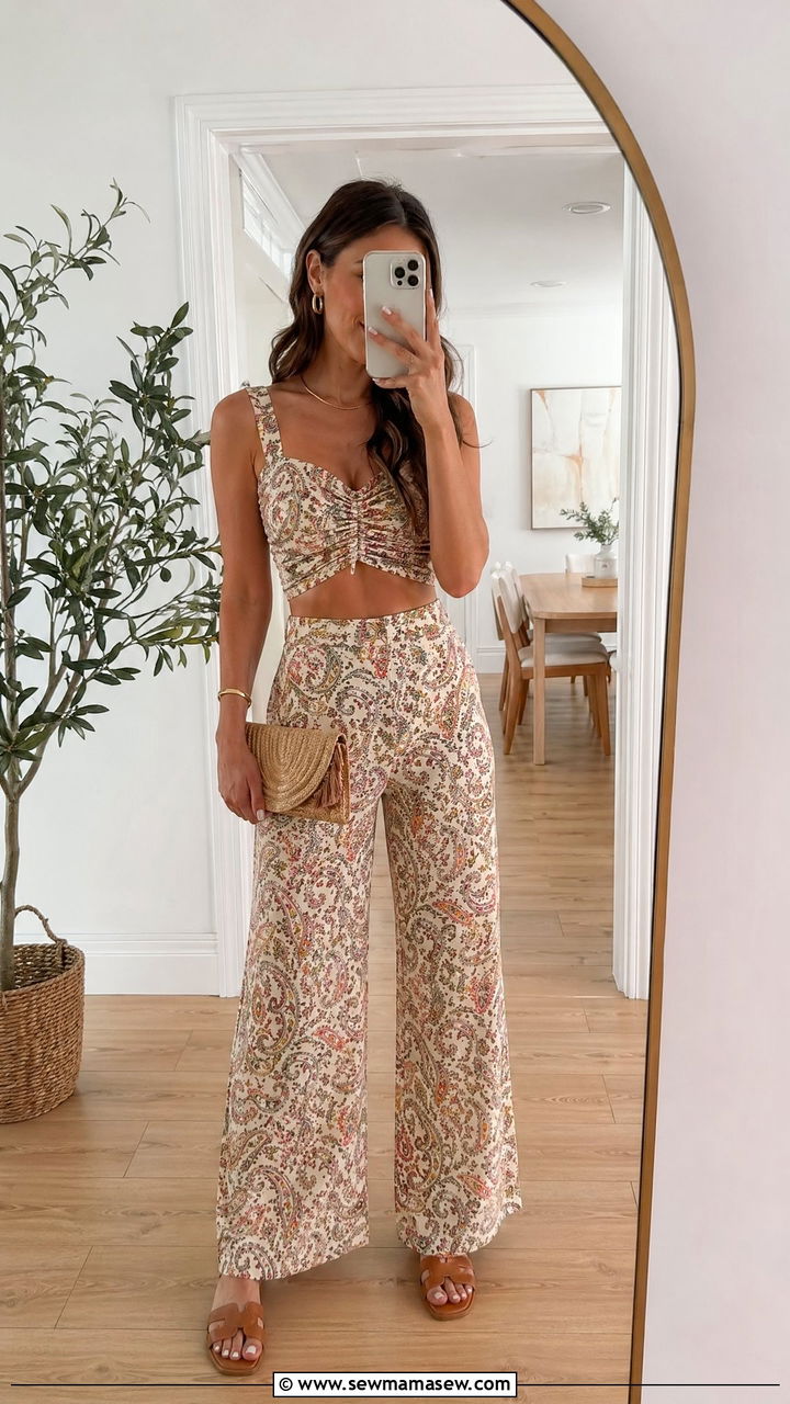 Boho Co Ord Set With Flat Sandals - 35 spring boho outfits