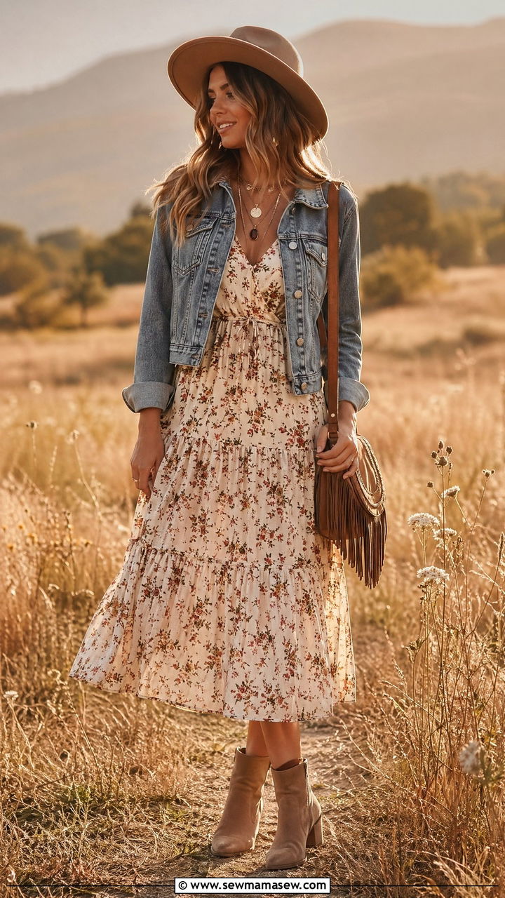 Boho Dress with Ankle Boots Outfit - 35 casual outfit ideas for women