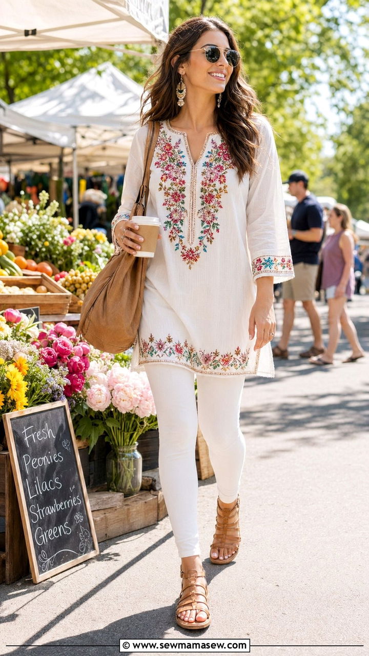 Boho Embroidered Tunic With Leggings - 30 What to wear to spring brunch
