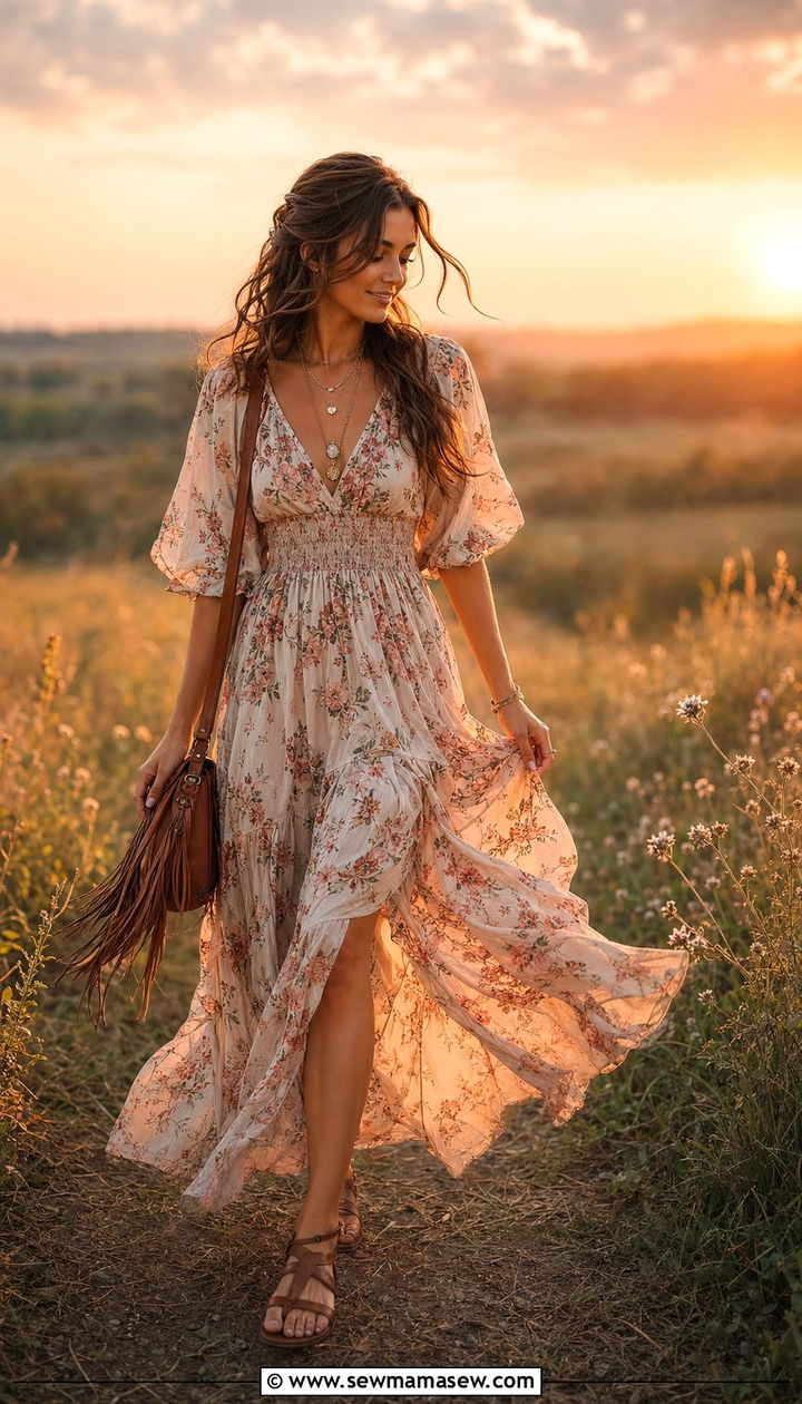 Boho Floral Maxi Dress - 30 Aesthetic summer outfits