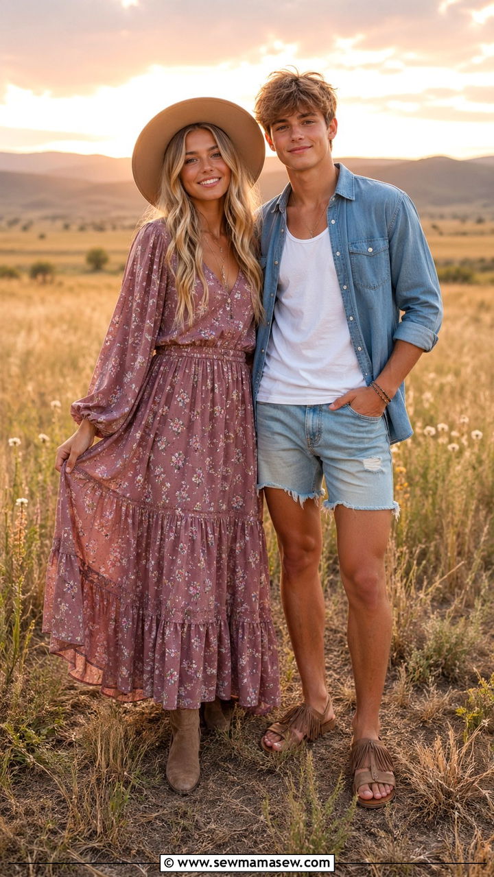 Boho Inspired Flowy Sibling Outfits - 30 Sibling photoshoot outfit ideas