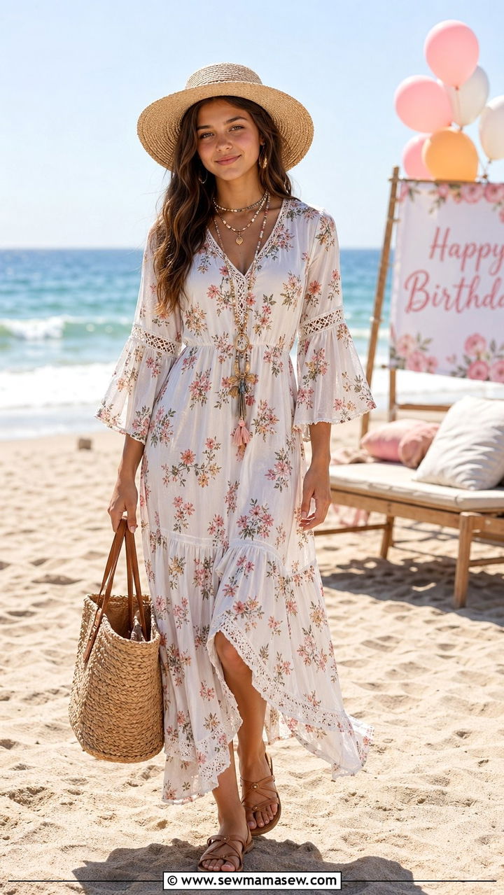 Boho Maxi Dress Sandals Layered Necklaces - 30 Birthday party outfits for teens