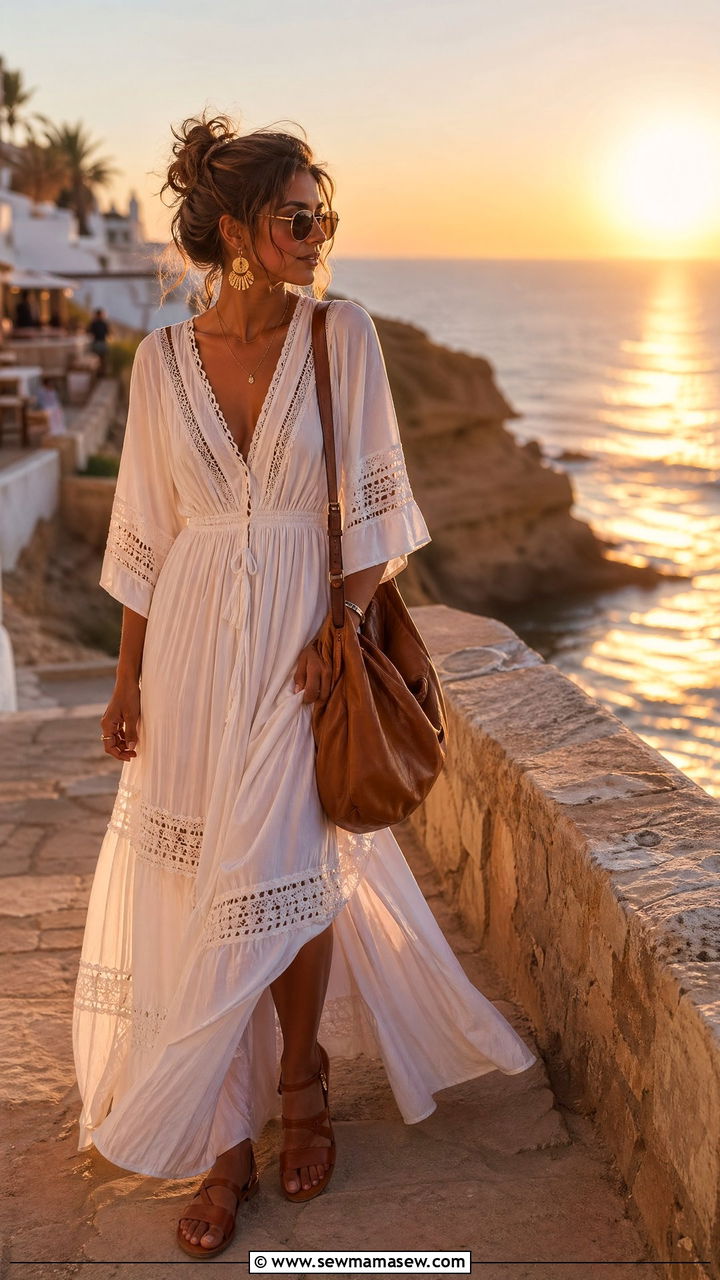 Boho Maxi Dress with Flat Leather Sandals - 35 classy summer outfit ideas