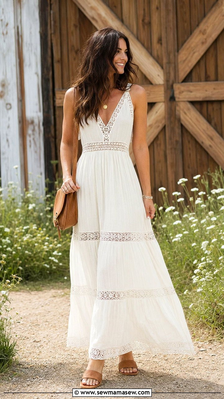Boho Maxi Dress with Flat Sandals - 30 Barn wedding guest outfits