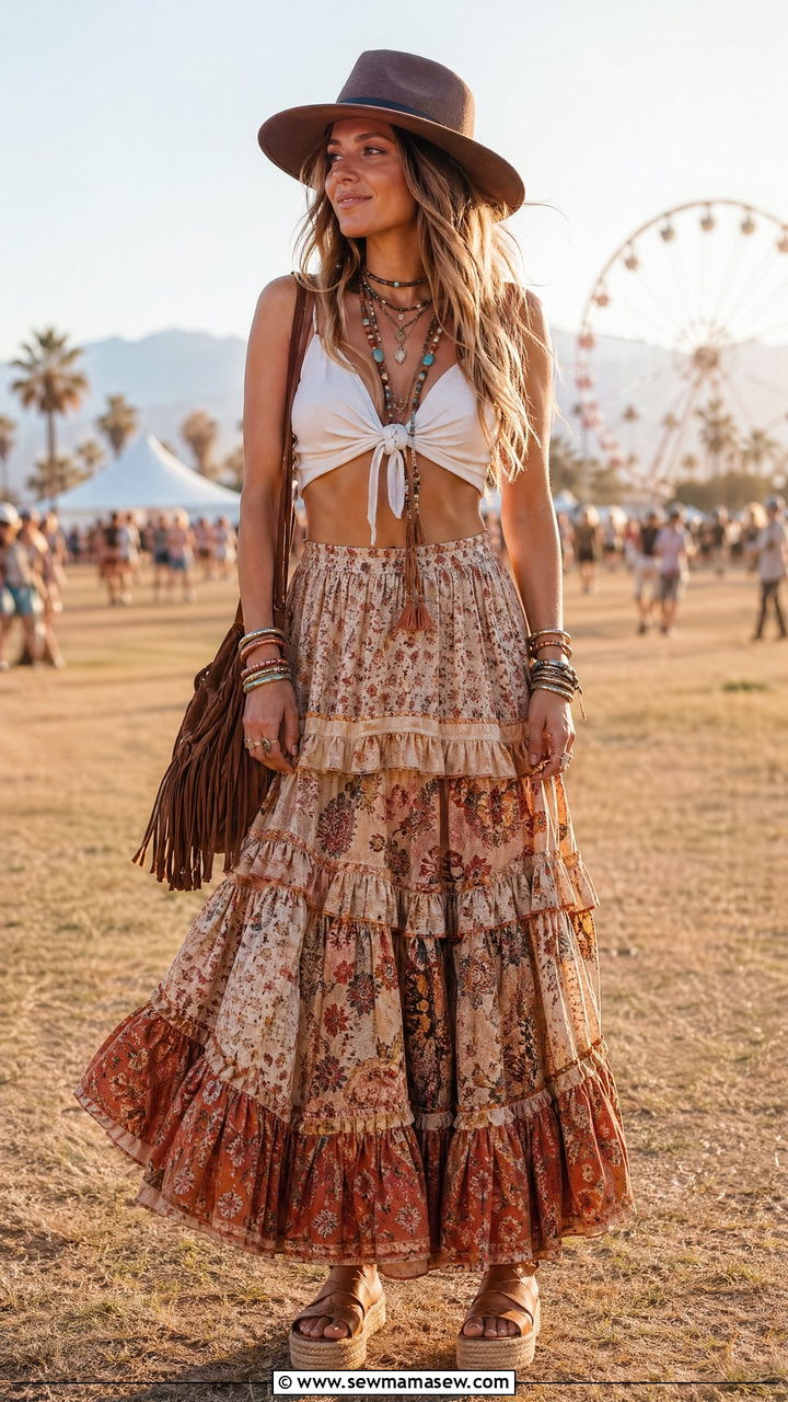 Boho Maxi Skirt And Crop Top Outfit - 35 spring festival outfit ideas
