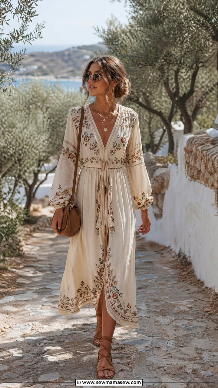 Boho Midi Dress With Gladiator Sandals - 35 summer greece vacation outfit ideas