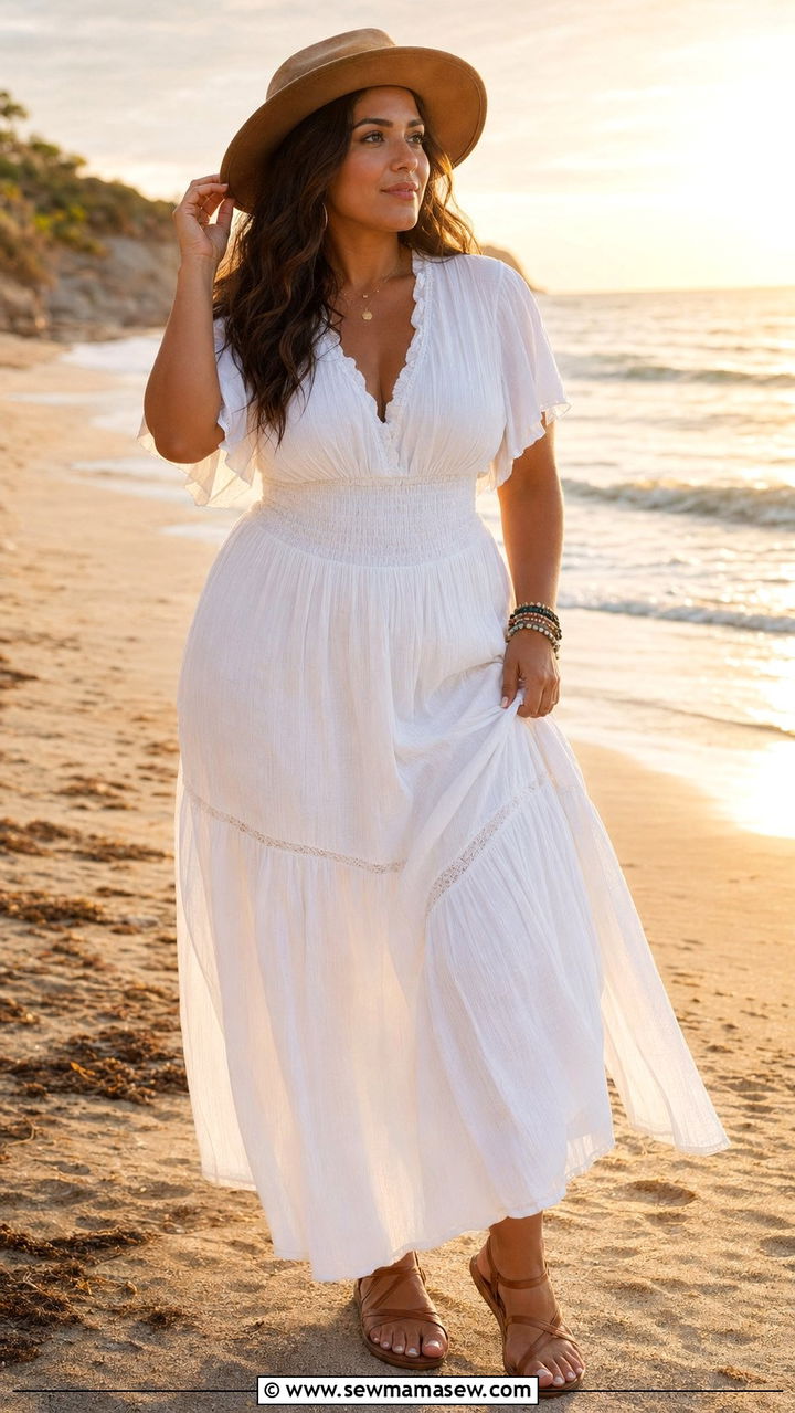 Boho Tiered Maxi Dress With Flat Sandals - 30 Best dresses for curvy women
