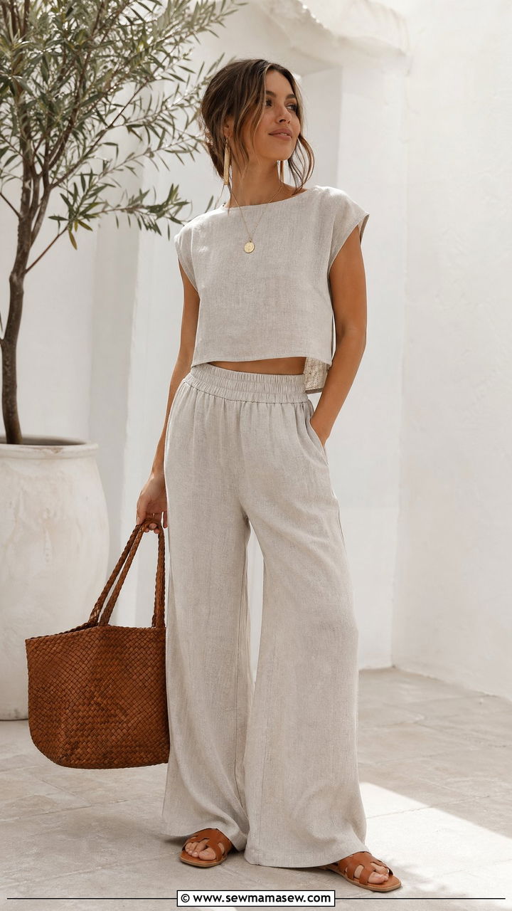Boho Two Piece Linen Set - 35 summer boho outfit ideas