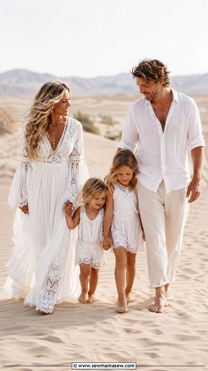 Boho White Lace Summer Family Photo Outfits - 35 Summer family photo outfits