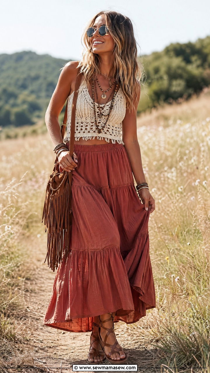 Boho maxi skirt and crochet top outfit - 35 Spring outfits for young women