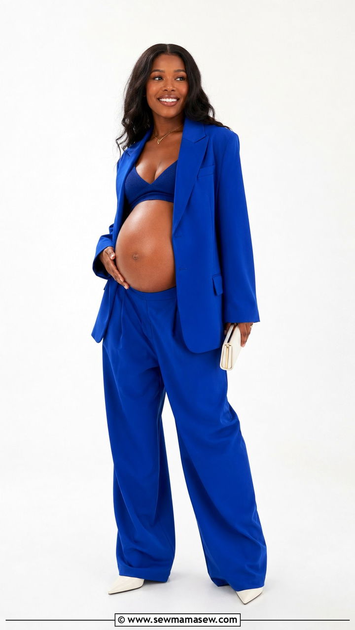 Bold Colored Maternity Suit And Bralette Outfit - 35 pregnancy outfit ideas