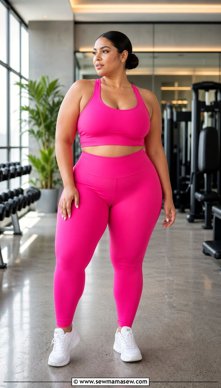 Bold Pink Two Piece Workout Set - 35 Plus size workout outfits