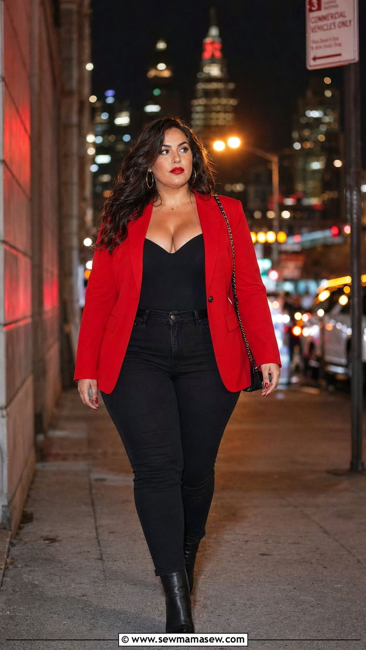 Bold Red Blazer With Black Skinny Jeans - 30 Best blazers for plus size