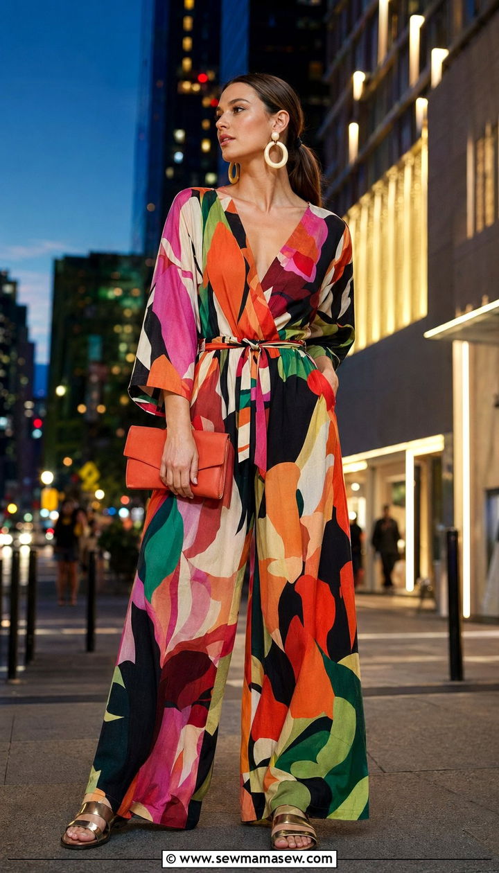 Bold printed wide leg jumpsuit - 30 Birthday vacation outfit ideas