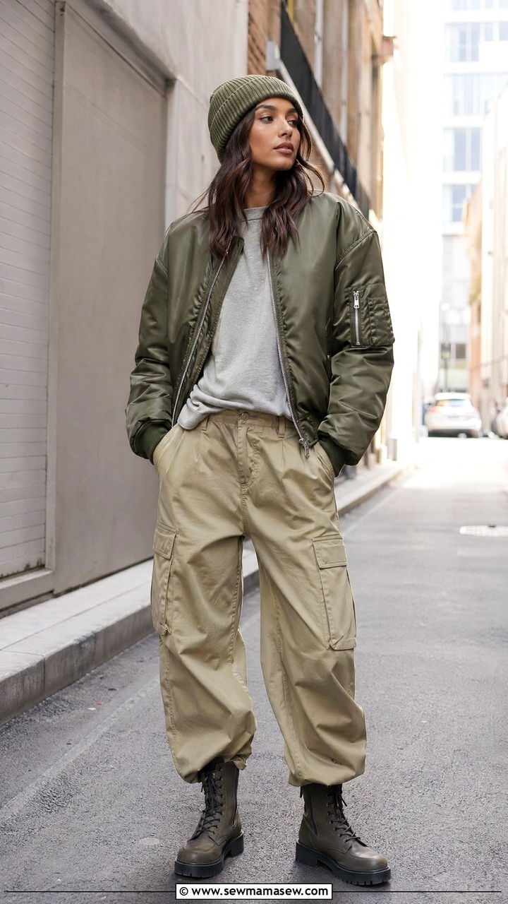 Bomber Jacket And Wide Leg Cargo Pants - 35 casual wide leg pants outfits