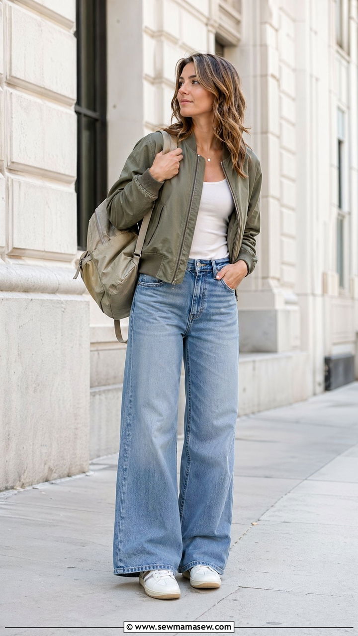 Bomber Jacket With Wide Leg Jeans - 35 Spring travel outfit ideas 2026