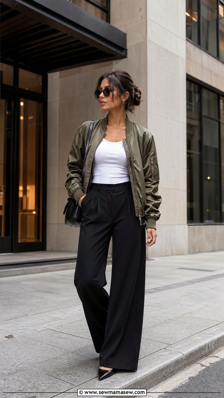Bomber Jacket With Wide Leg Trousers - 35 spring street style outfits