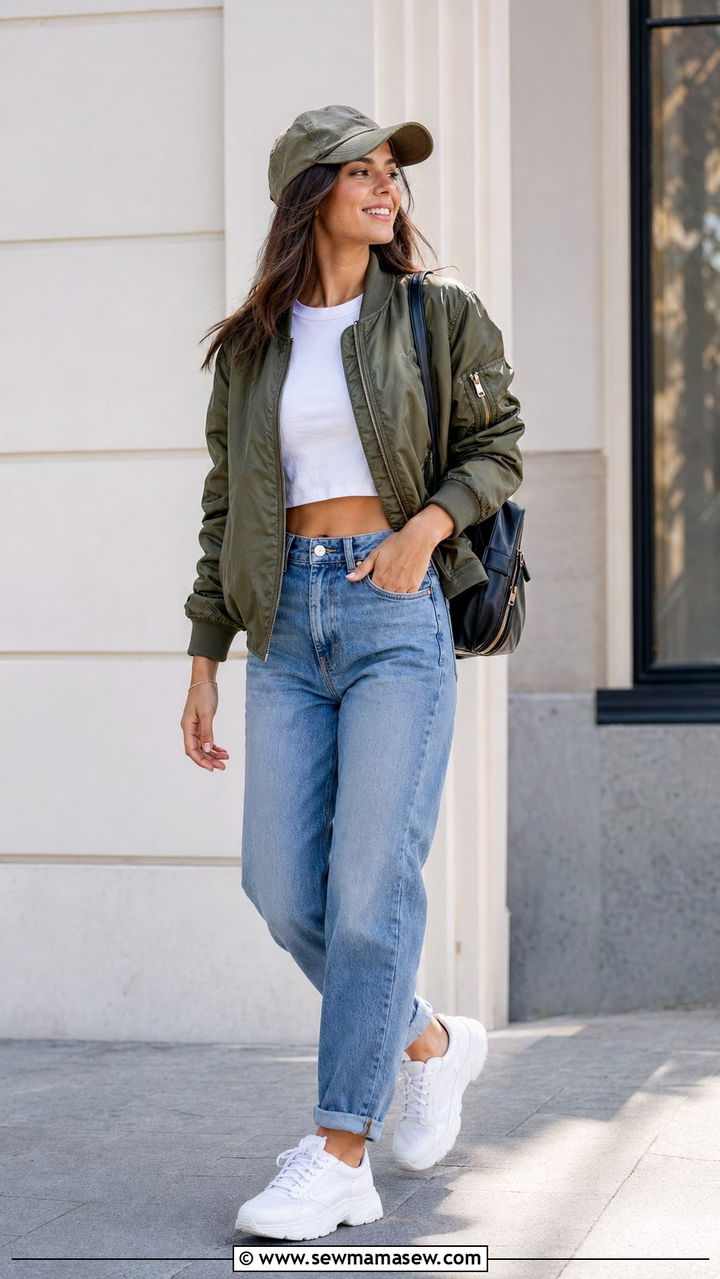 Bomber Jacket and Mom Jeans Outfit - 35 Mom jeans outfit ideas