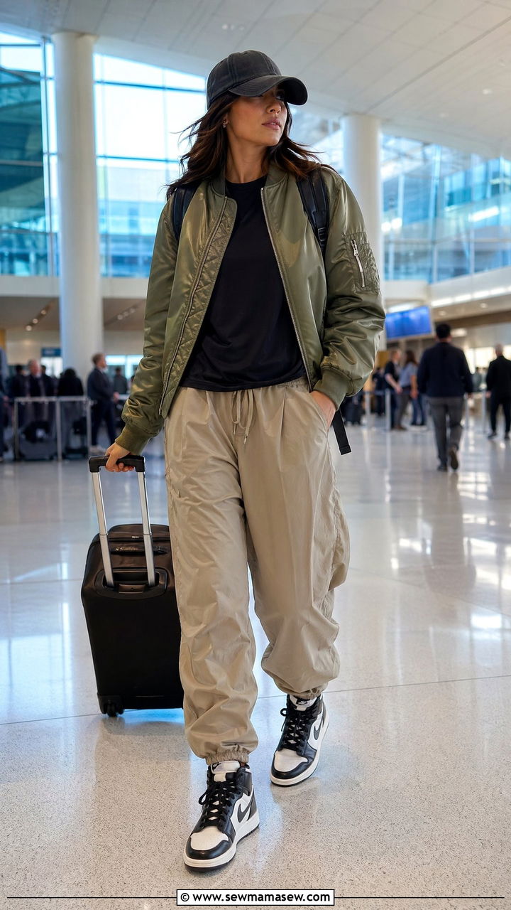 Bomber Jacket and Parachute Pants - 40 Airport outfit ideas