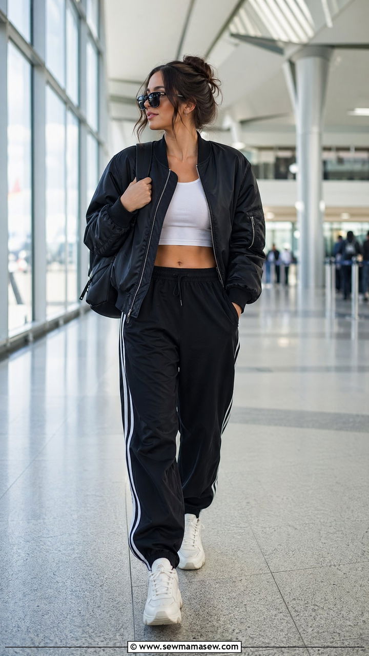 Bomber Jacket and Track Pants Sporty Chic Airport Outfit - 35 Sporty chic outfit ideas for airport