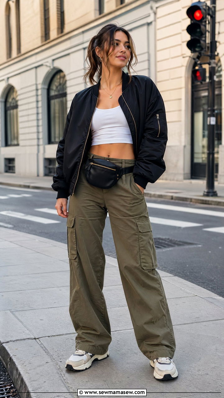 Bomber Jacket with Cargo Pants - 35 cute casual outfits